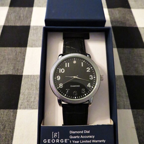 New In Box Men's George Brand Silver Watch Diamond Dial Quartz Accuracy - Picture 1 of 2